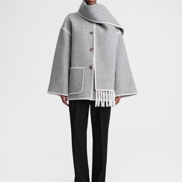 Embroidered scarf jacket light grey mélange - Picture 7 of 12